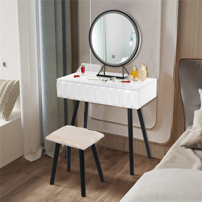 Mercer41 LED Mirror Makeup Vanity Dressing Table Set With Stool